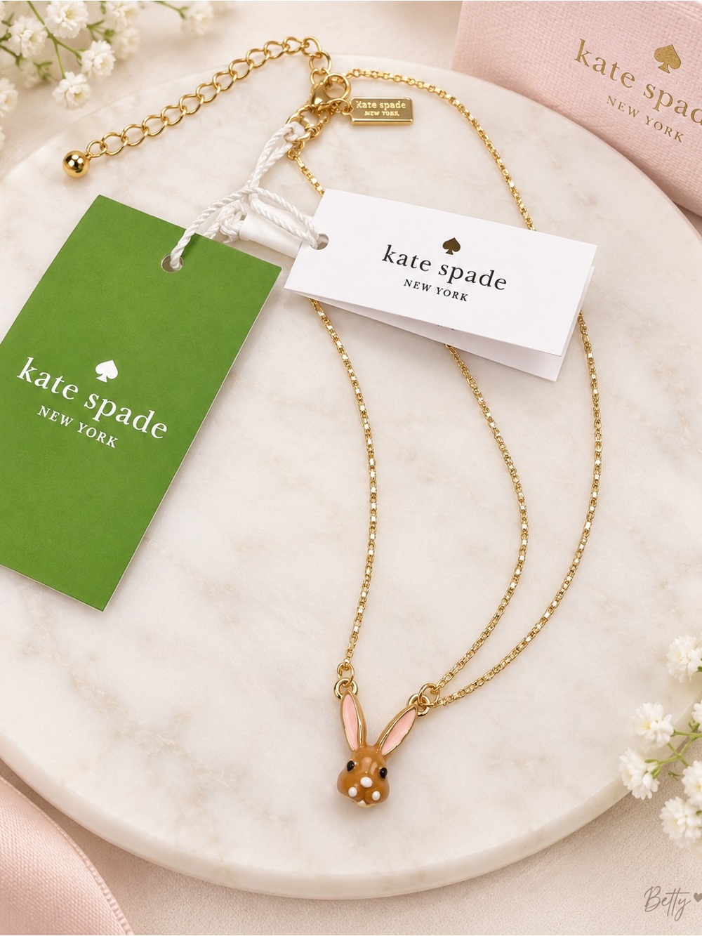 Kate Spade Desert Muse Bunny Rabbit Enamel Necklace Gold NWT.